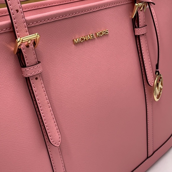 MICHAEL KORS Jet Set Travel Lg Top Zip Shoulder Tote Saffiano Leather Carnation - Picture 8 of 15